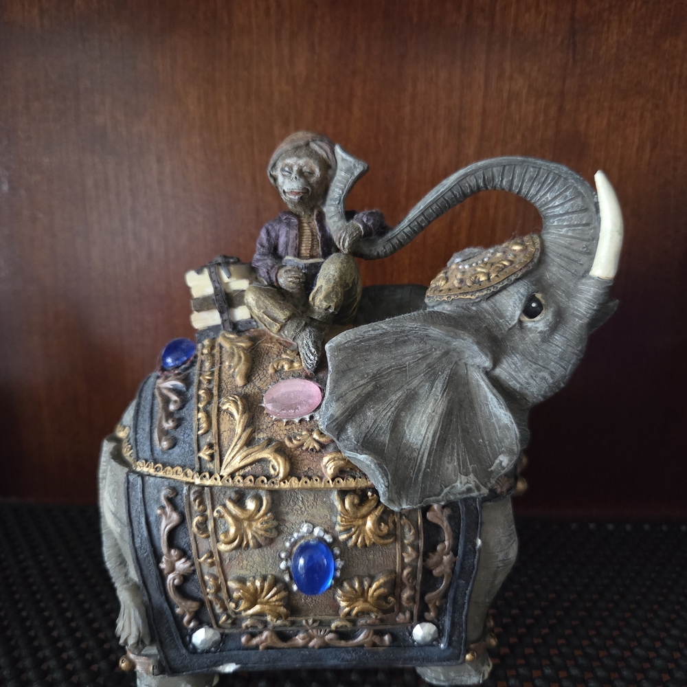 Decorative Elephant Figurine with Monkey